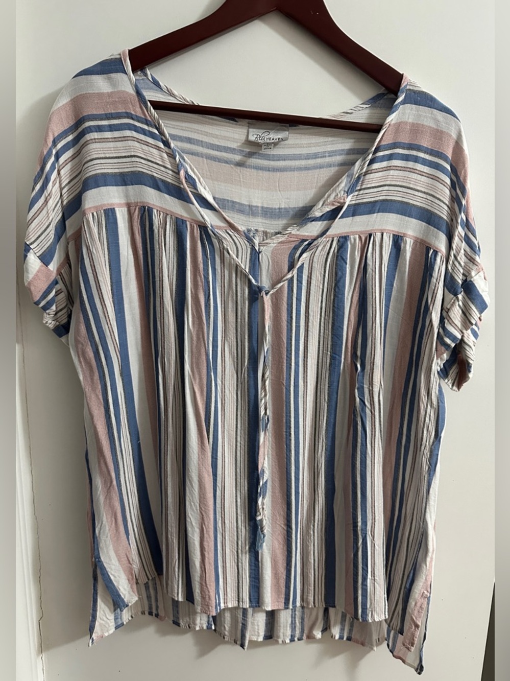 Relaxed Stripe V-Neck Blouse - Blue & Pink